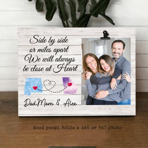 Side By Side Or Miles Apart We Will Always Be Close At Heart Photo Personalized Wood Frame