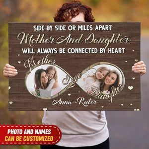 Side By Side Or Miles Apart Mother And Daughter Will Always Be Connected By Heart - Personalized Canvas
