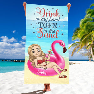 Drink In My Hand Toes In The Sand - Personalized Beach Towel