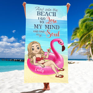 And Into The Beach I Go Lose To My Mind - Personalized Beach Towel