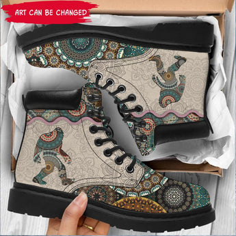 Love Mandala Style Personalized All-Season Boots, Custom Boots Leather Best Gift For Hippie Lovers, For Campers