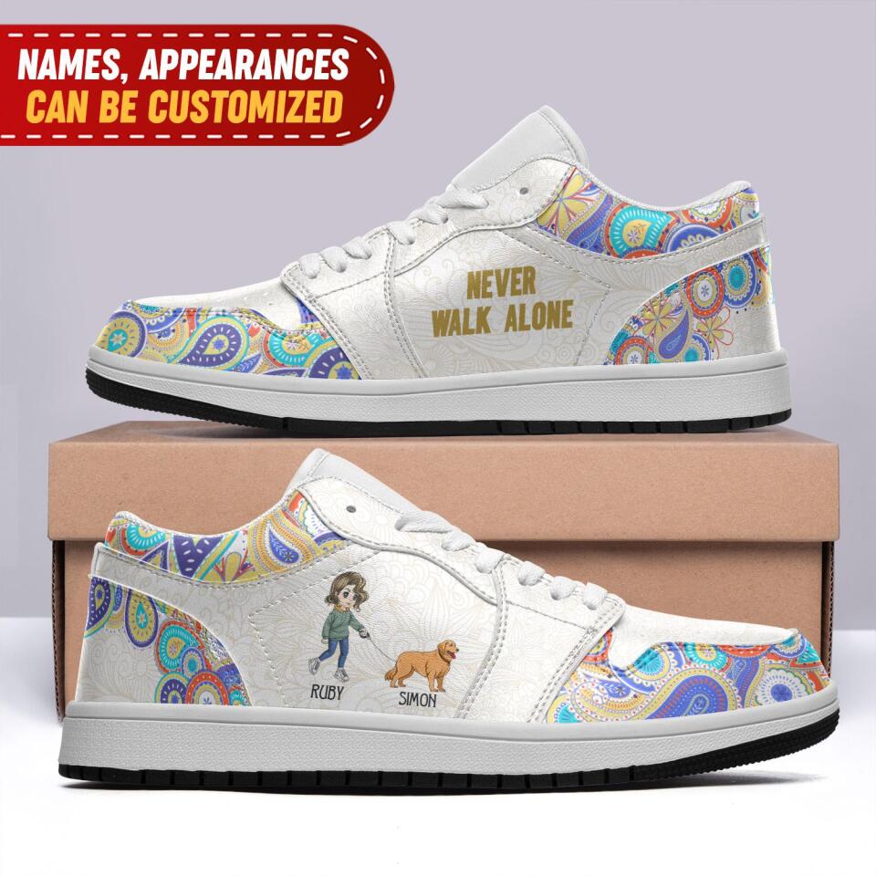 Never Walk Alone - Personalized Low Top Leather Shoes, Gift For Pet Lovers