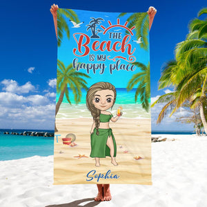 The Beach Is My Happy Place -Personalized Beach Towel, Gift For Beach Lovers