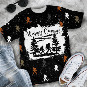 Happy Camper Bigfoot All Over Print T-shirt, Gift For Camper, Camping T-shirt
