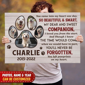 You Came Into My Heart One Day - Personalized Canvas, Pet Memorial Gift, Custom Dog Photo Canvas