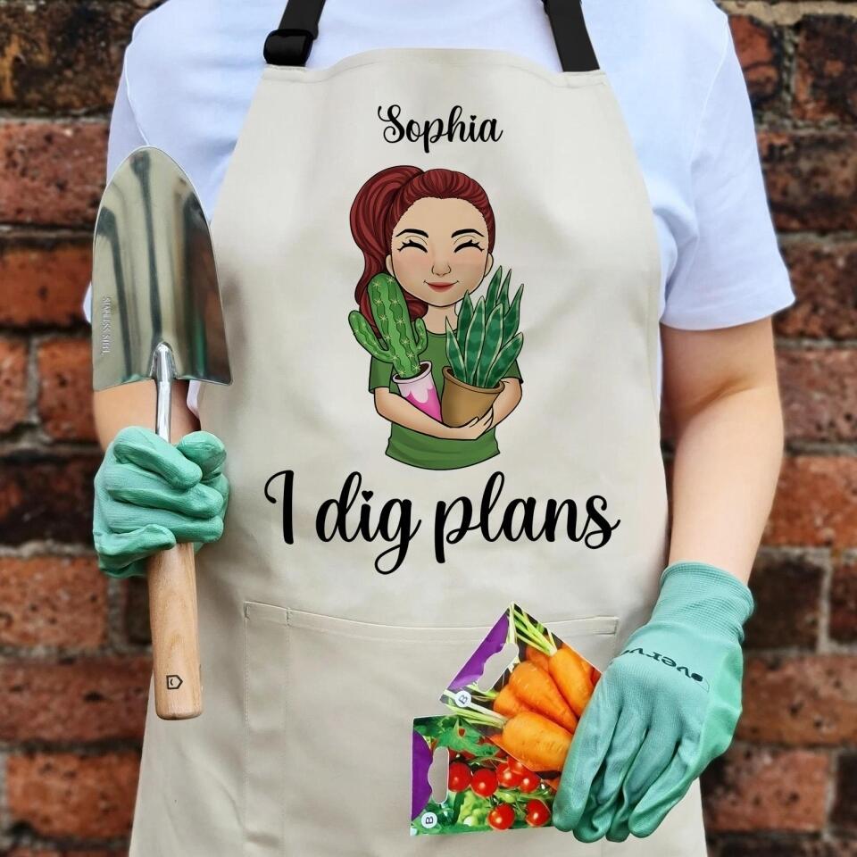 I Dig Plans - Personalized Apron, Gift For Garden Lover, Gardening Gift For Her
