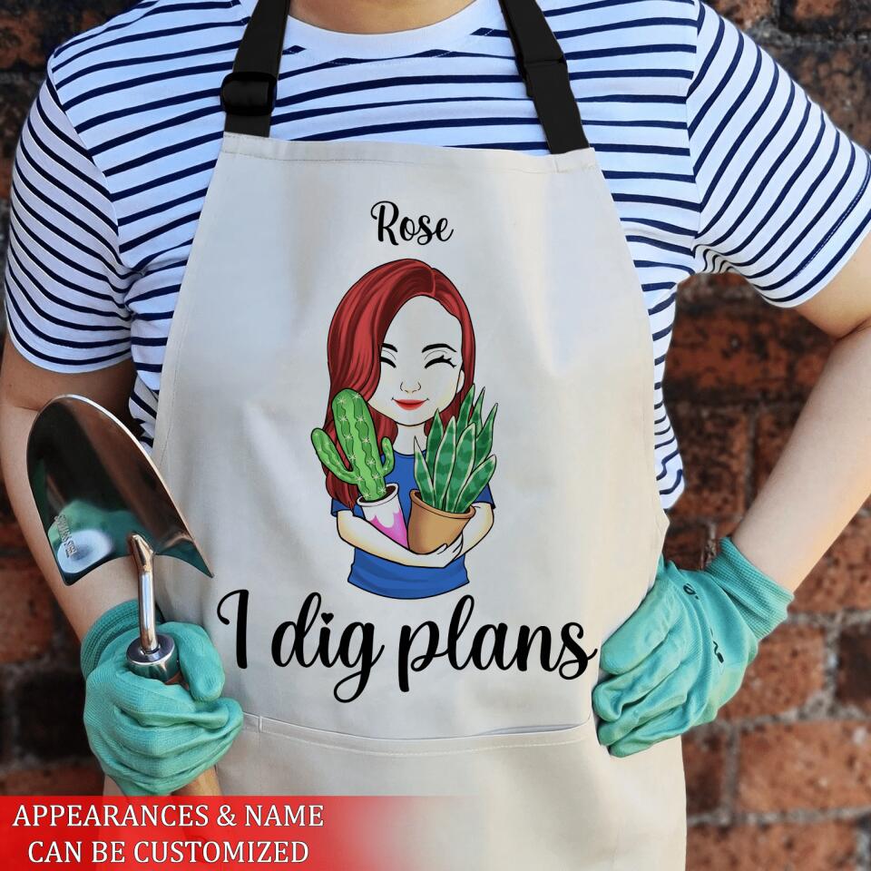 I Dig Plans - Personalized Apron, Gift For Garden Lover, Gardening Gift For Her