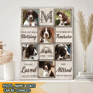 Your Life Was A Blessing, Your Memory A Treasure, Custom Photo Canvas, Pet Memorial Canvas