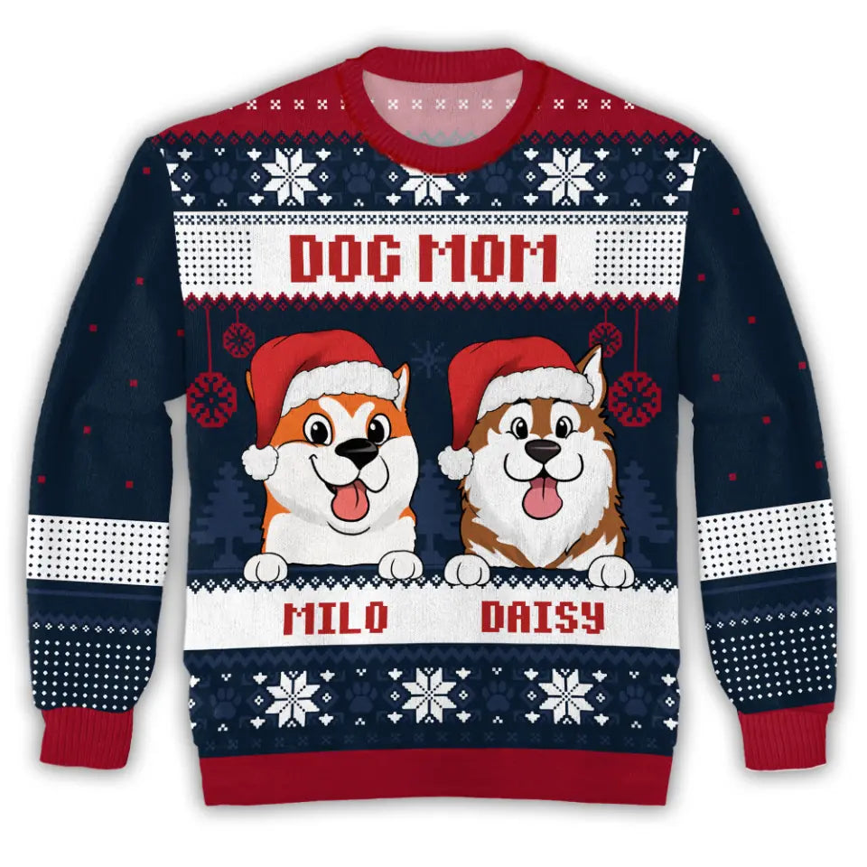 Merry Christmas, Dog Mom Dog Dad - Gift For Dog Lovers, Christmas Gift - Personalized Ugly Christmas Wool Sweatshirt, All-Over-Print Sweatshirt
