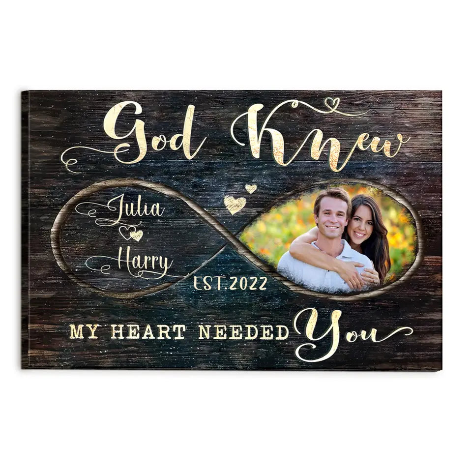 God Knew My Heart Needed You - Personalized Canvas, Anniversary Gift For Couple, Husband &amp; Wife
