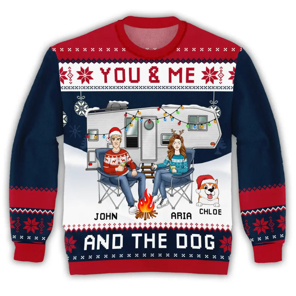 You & Me And The Dog - Personalized Wool Sweater, Gift For Couple And Pet