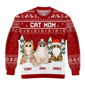 Cat Mom & Cat Dad Christmas - Personalized Wool Sweater, All-Over-Print Sweater - Gift For Cat Lovers, Pet Lovers, Christmas Gift