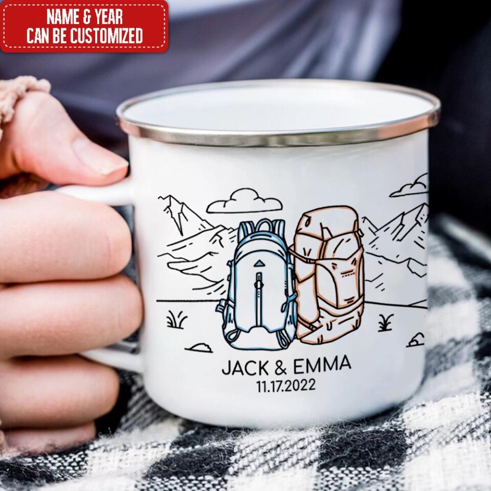 Backpacking Adventure Mug - Personalized Camping Mug, Engagement, Wedding, Anniversary Camping Gift