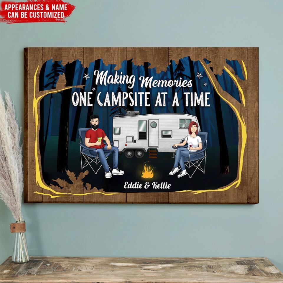 Making Memories One Camsite At A Time - Personalized Camping Decoration - Camping Life - Couple Camping Canvas - Personalized Camping Canvas