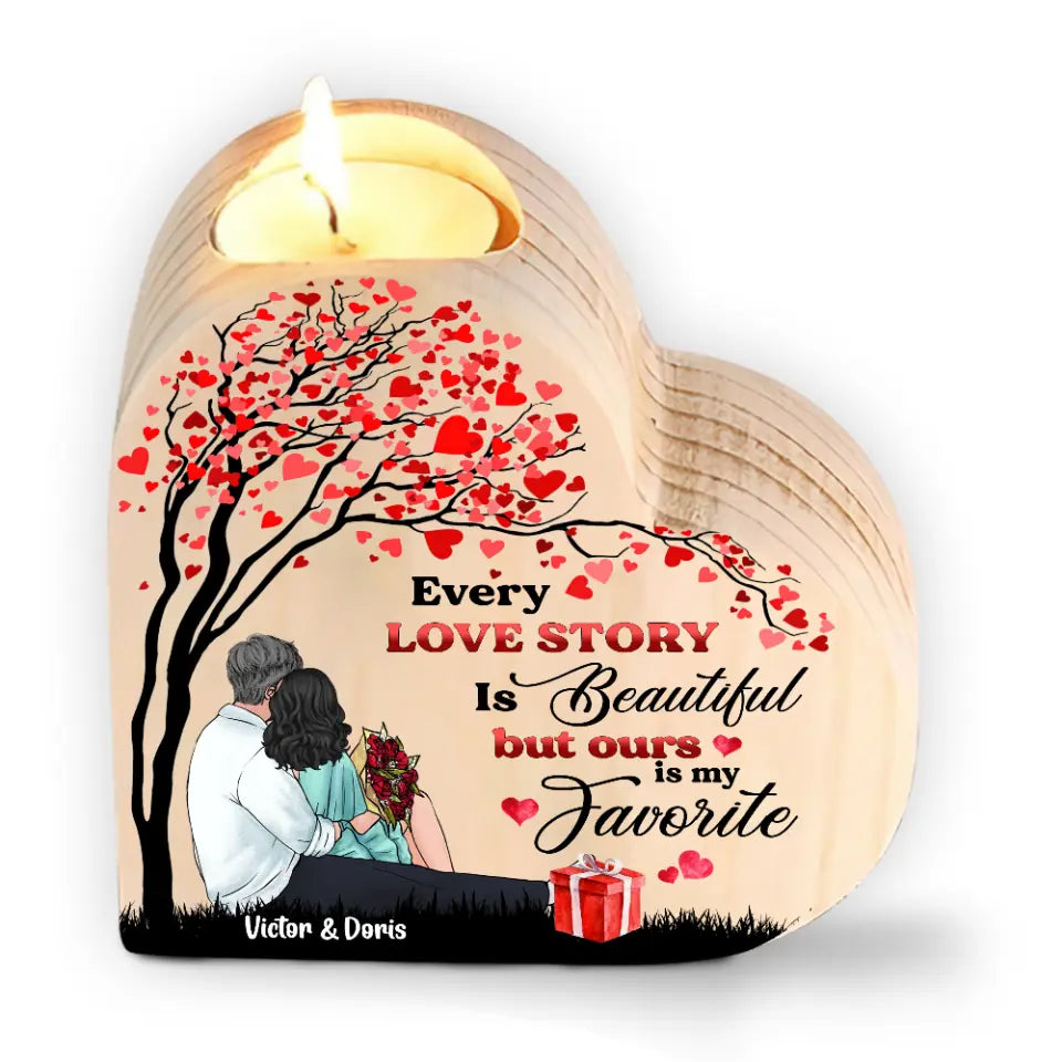 Every Love Story Is Beautiful But Ours Is My Favorite - Personalized Heart Shaped Candle Holder, Gift For Valentine