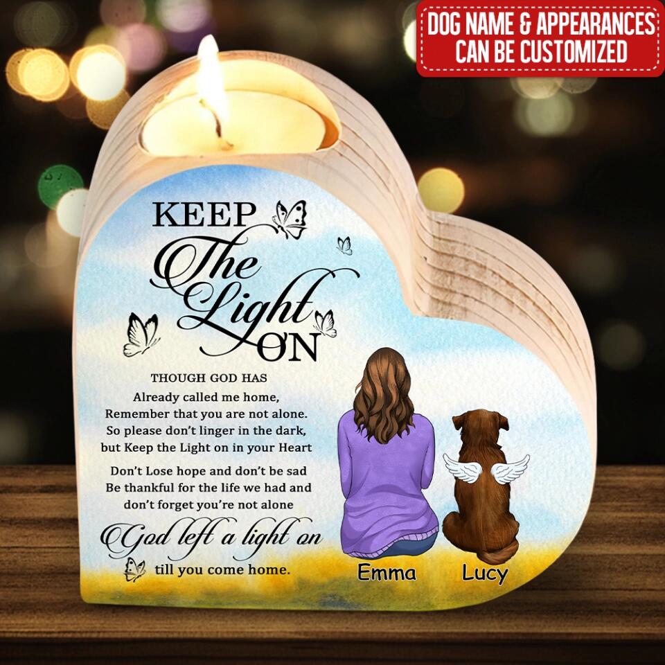 Keep The Light On Though God Has Already Called Me Home - Personalized Heart Shaped Candle Holder