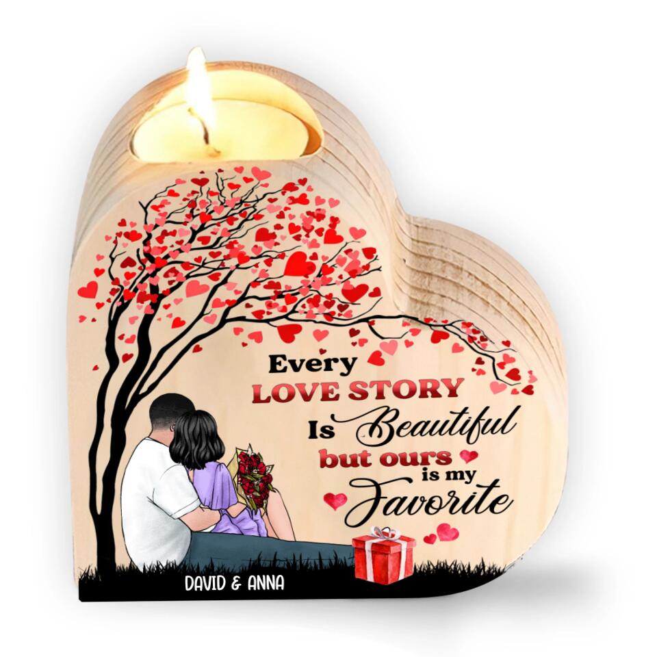 Every Love Story Is Beautiful But Ours Is My Favorite - Personalized Heart Shaped Candle Holder, Gift For Valentine