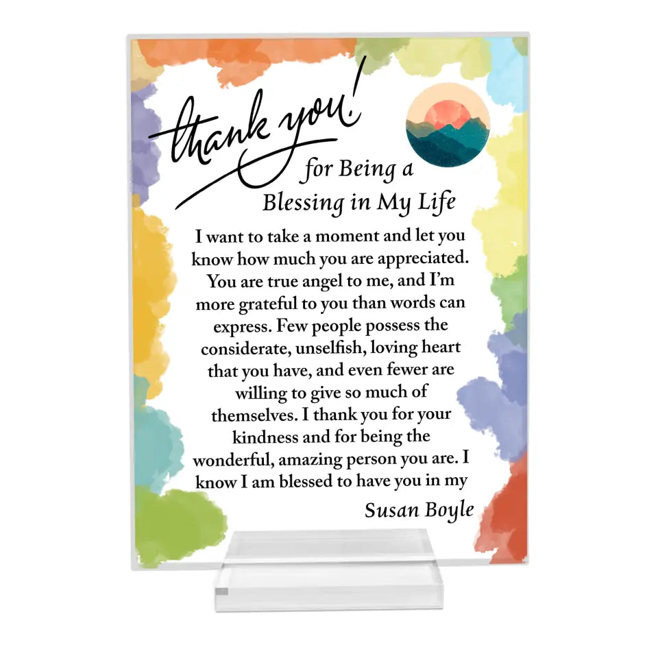 Thank You For Being A Blessing In My Life - Personalized Acrylic Plaque