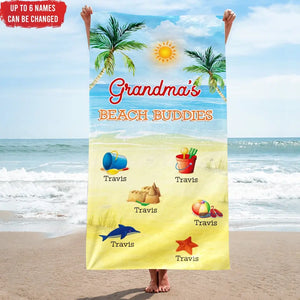 Grandma's Beach Buddies - Personalized Beach Towel, Summer Gift For Grandma