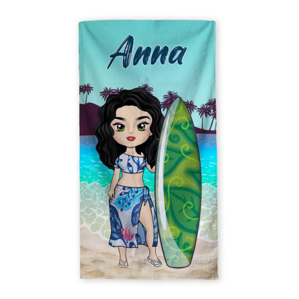 Cartoon Style - Personalized Beach Towel With Name, Summer Gift