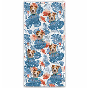 Tropical Flowers Pet Face - Personalized Beach Towel, Gift For Dog Lover
