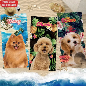 Custom Dog Photo - Personalized Beach Towel, Hawaiian Beach Towel
