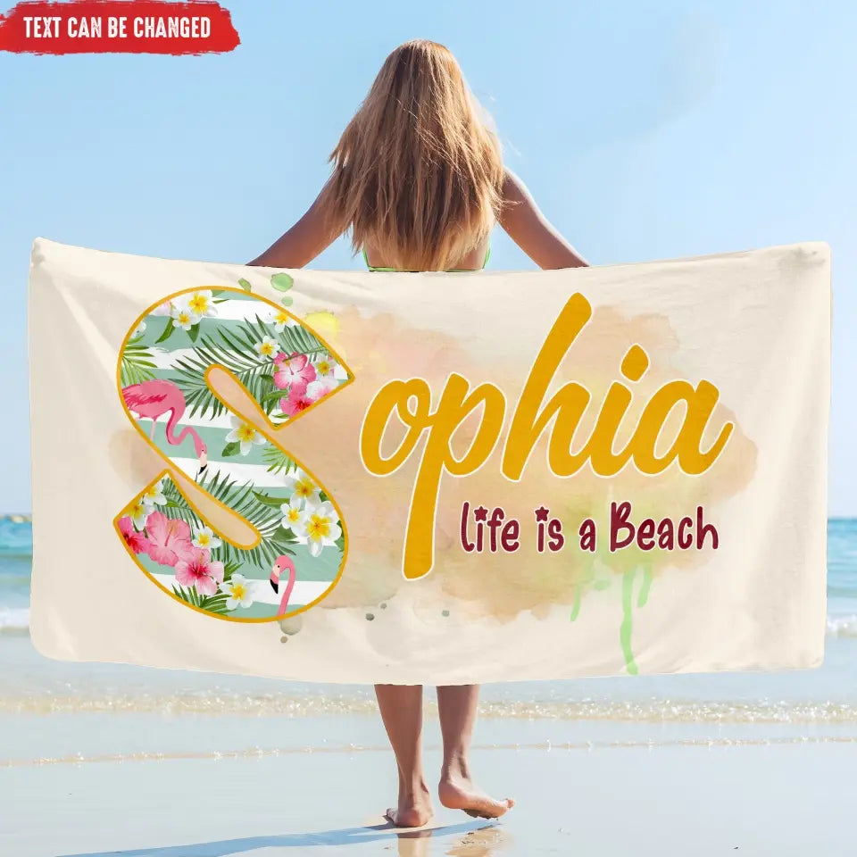 Custom Name Beach Survival Life Is A Beach - Personalized Towel Beach, Summer Gift For Women