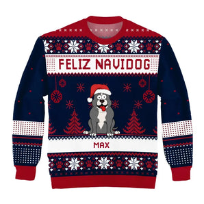 Feliz Navidog - Personalized Wool Sweater , Gift For Dog Lovers - WS19