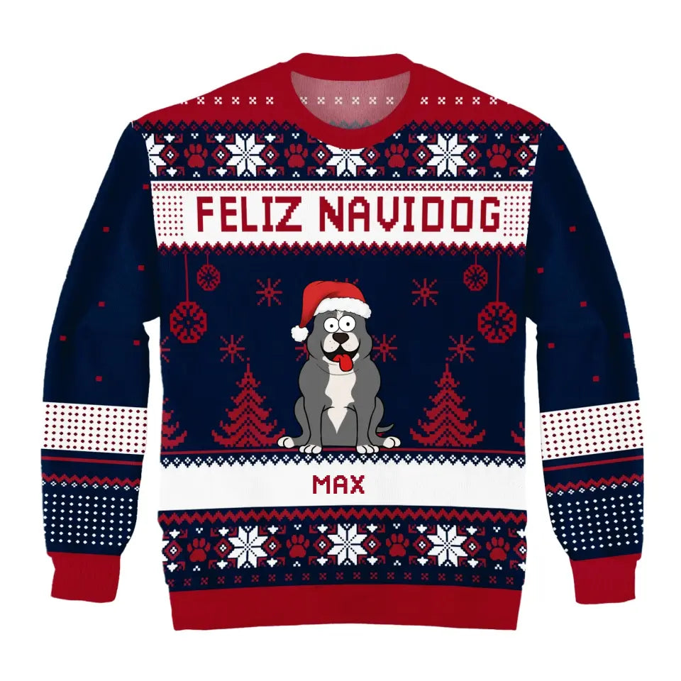 Feliz Navidog - Personalized Wool Sweater , Gift For Dog Lovers - WS19